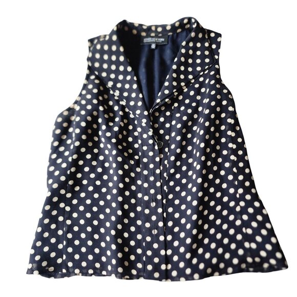 Jones New York Black & Beige Polka Dot Sleeveless Blouse 14P Women's Top Blouse - Picture 1 of 7